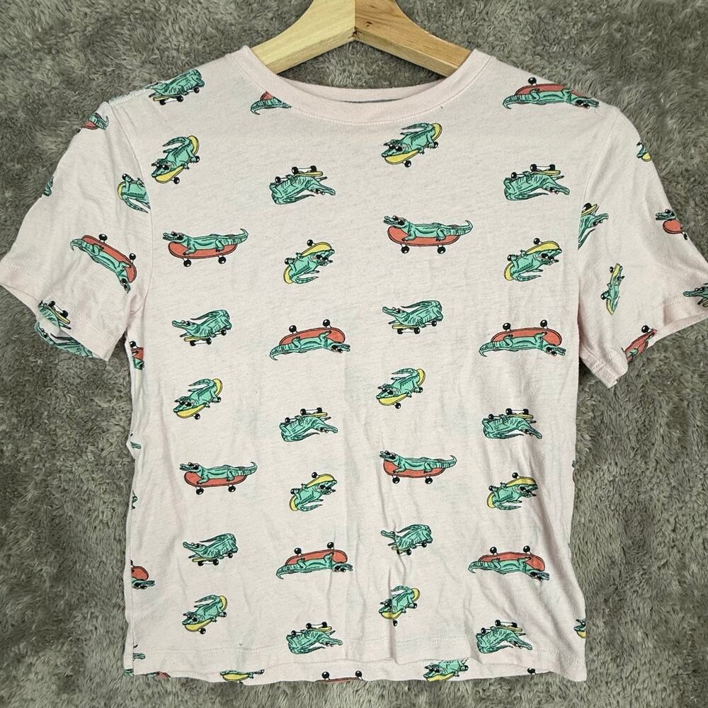 Old Navy T Shirt Boys M Medium 8 Graphic Tee Pink Alligator Skateboard Crocodile